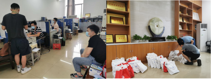 (图为学院教师为员工解决困难)